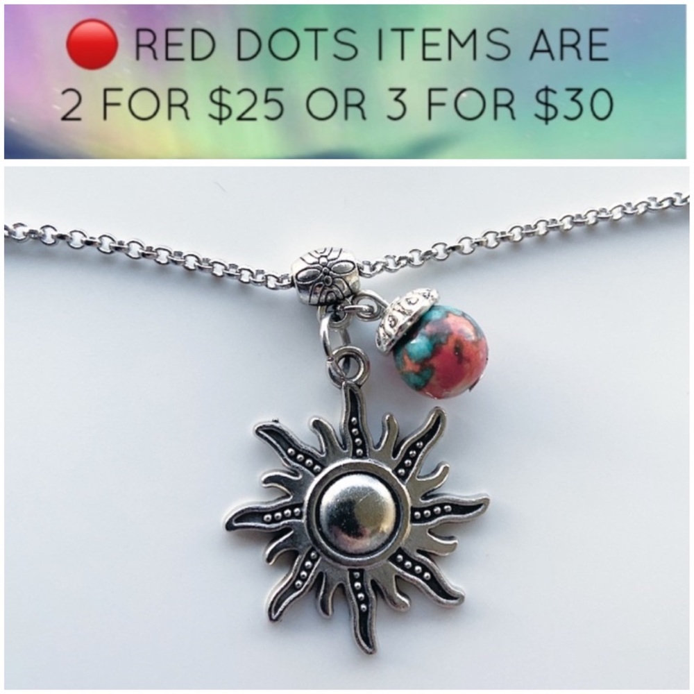 🔴Orangy blue jasper bead sun charm necklace